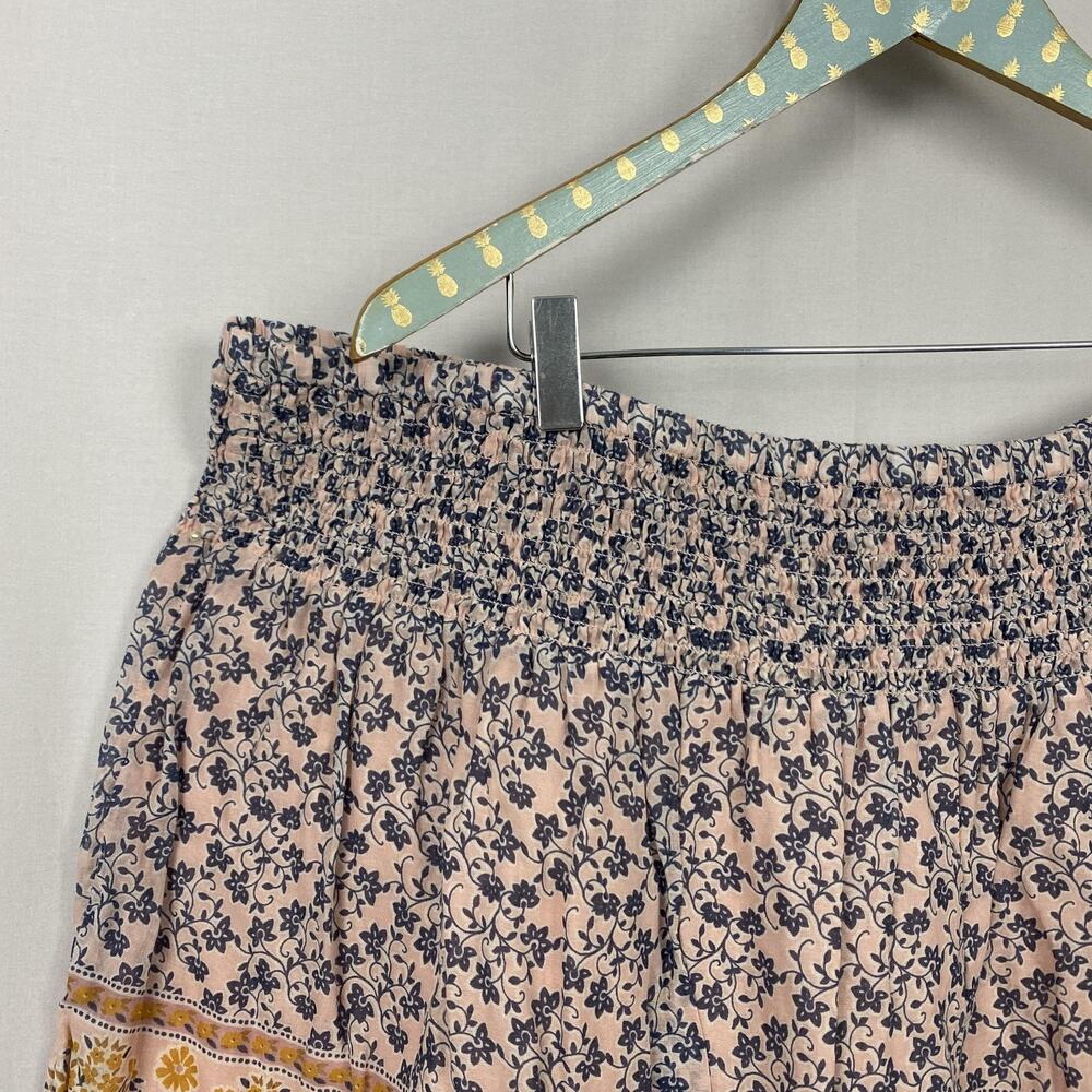 J Jill Skirt 4X Pink Floral Peasant Tiered Elastic Waist Lined Boho Cottagecore - Picture 2 of 13